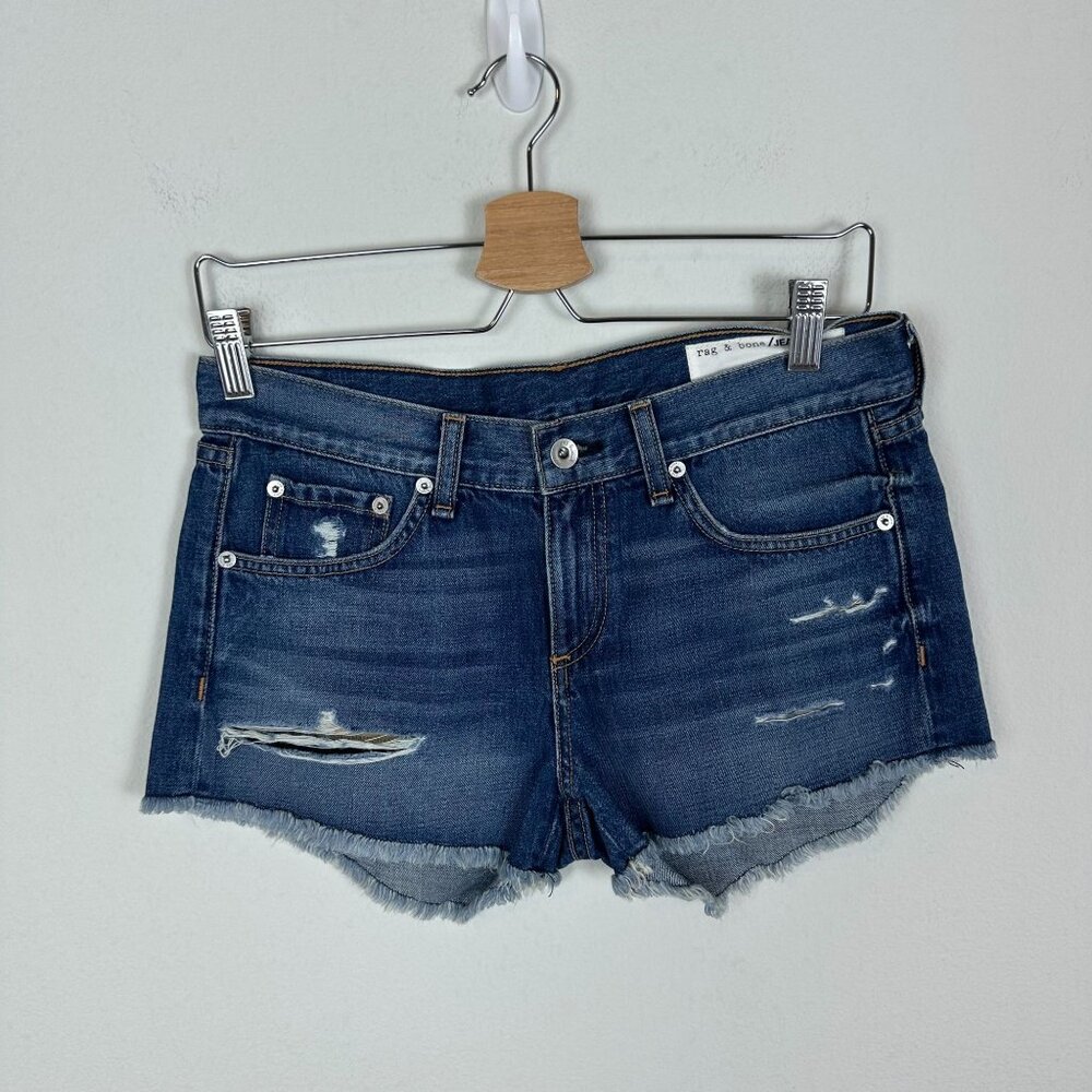 Rag & Bone Medium Wash Distressed Cut Off Denim Shorts 25 Boho Summer Western Fe